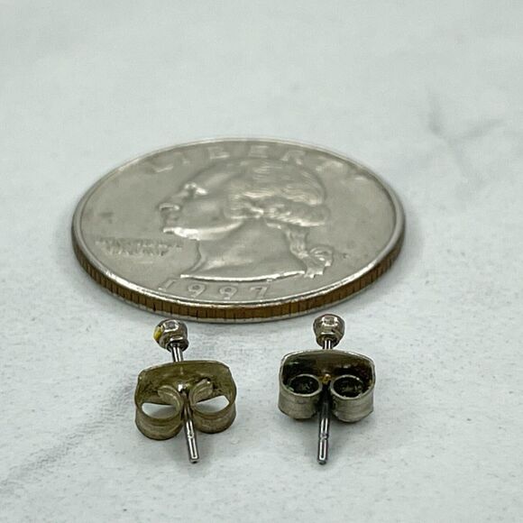 Silver Tone Pink Rhinestone Small Dainty Stud Post Earrings Pierced Pair - Picture 2 of 2